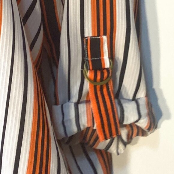 Ruby Rd. SZ 2X navy, coral & white stripe blouse long or roll tab sleeve comfy - Picture 4 of 9